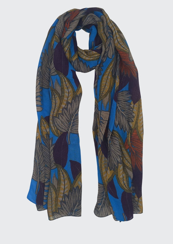 Mix Leaves Print Scarf (SE-2934_Blue)